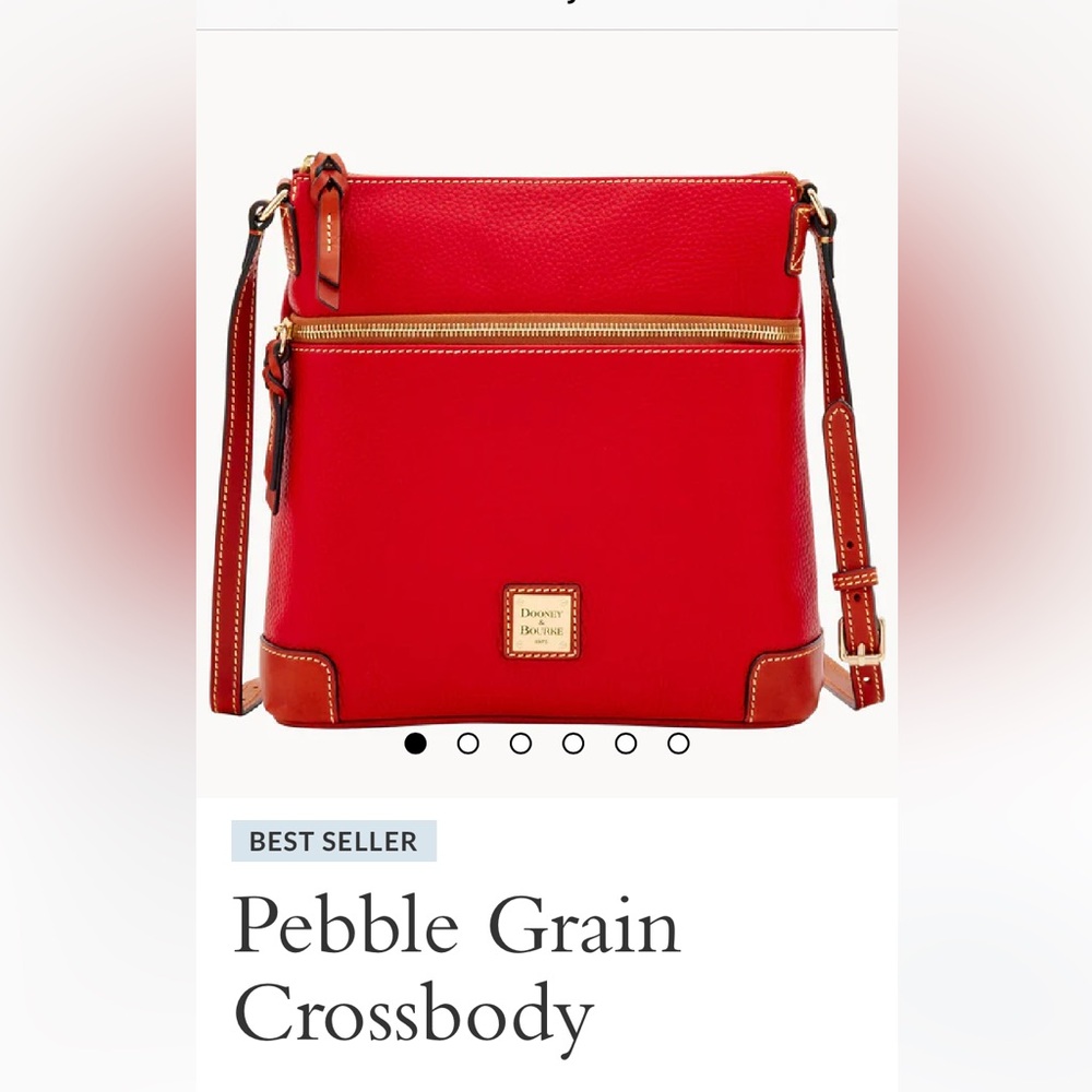 Dooney & Bourke Red Pebble Grain Leather Crossbody with Tan Trim